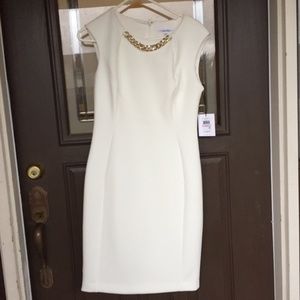 Calvin Klein White Dress with Gold Chain